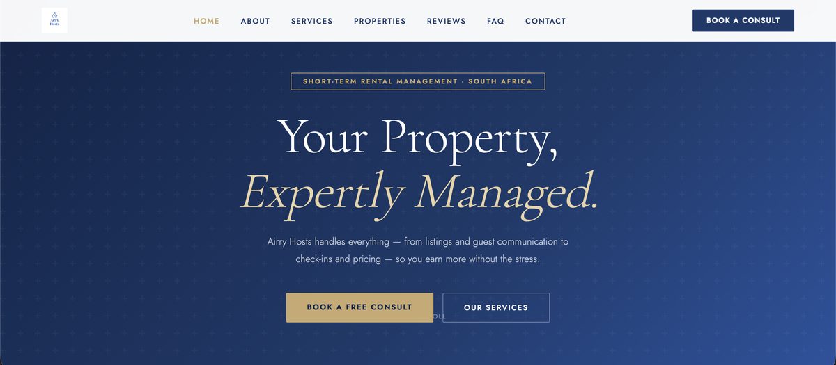 Screenshot of the Airry Hosts website