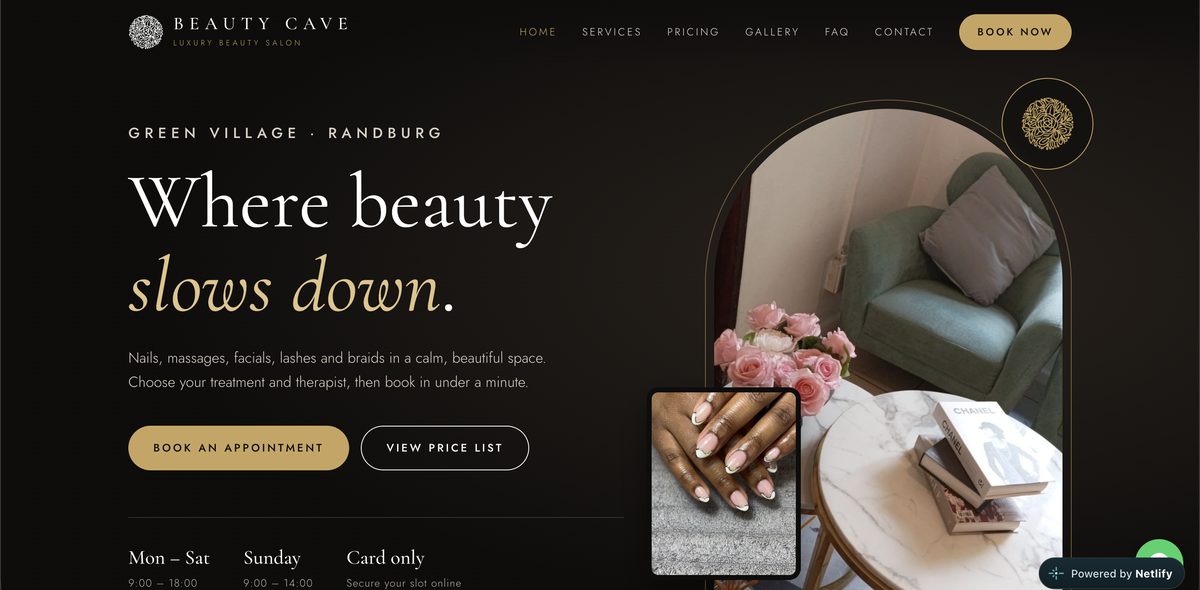 Screenshot of the Beauty Cave website