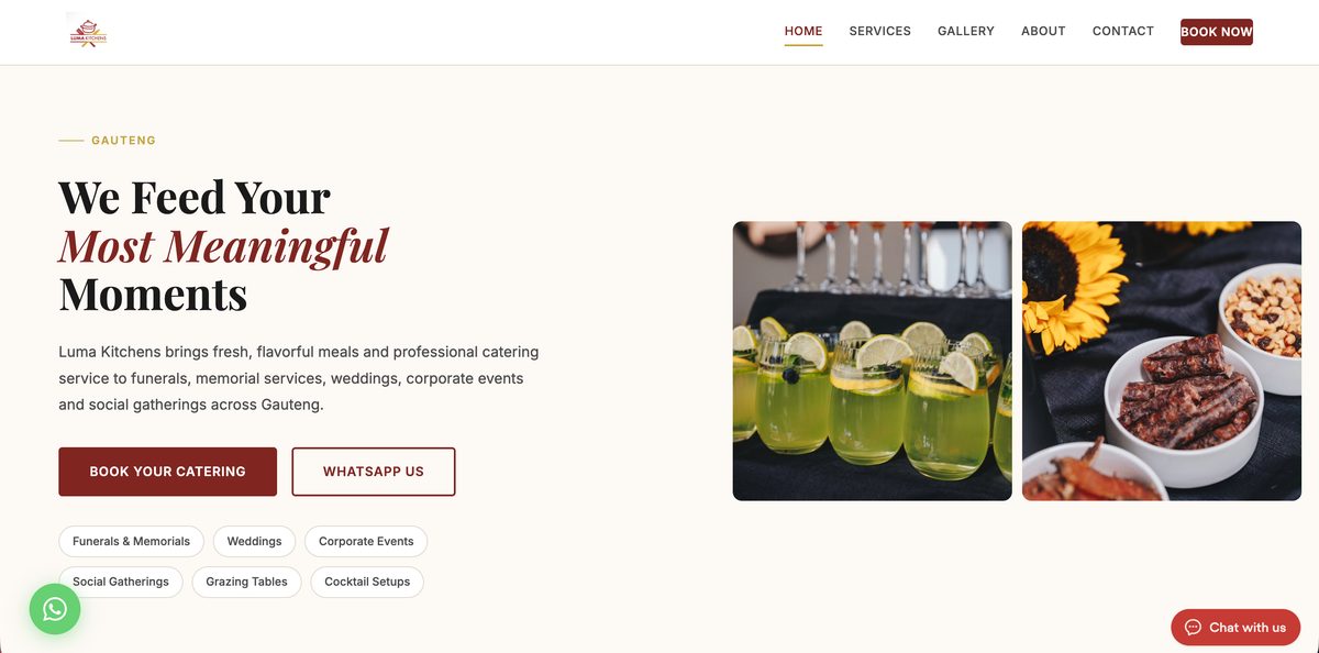 Screenshot of the Luma Kitchens website