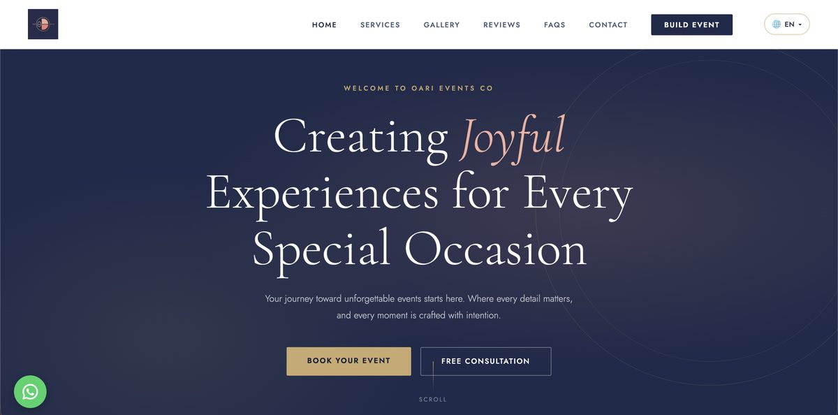 Screenshot of the Oari Events Co website